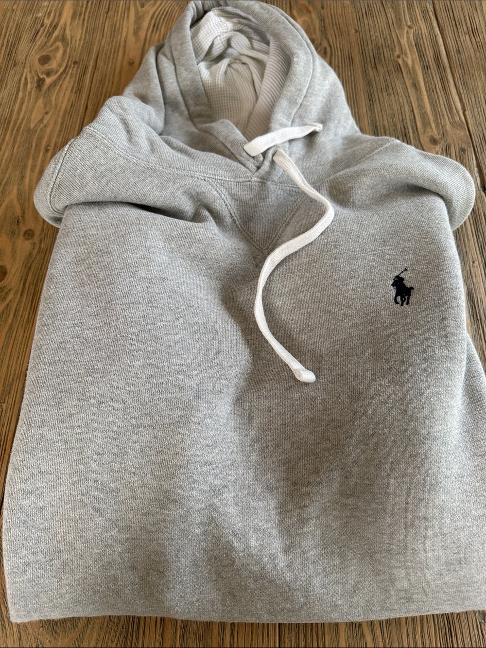 Ralph Lauren Light Gray Pullover Hoodie with Navy Polo Logo